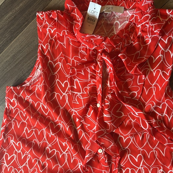 Loft Heart Ruffle Tie Neck Shell - Picture 6 of 6